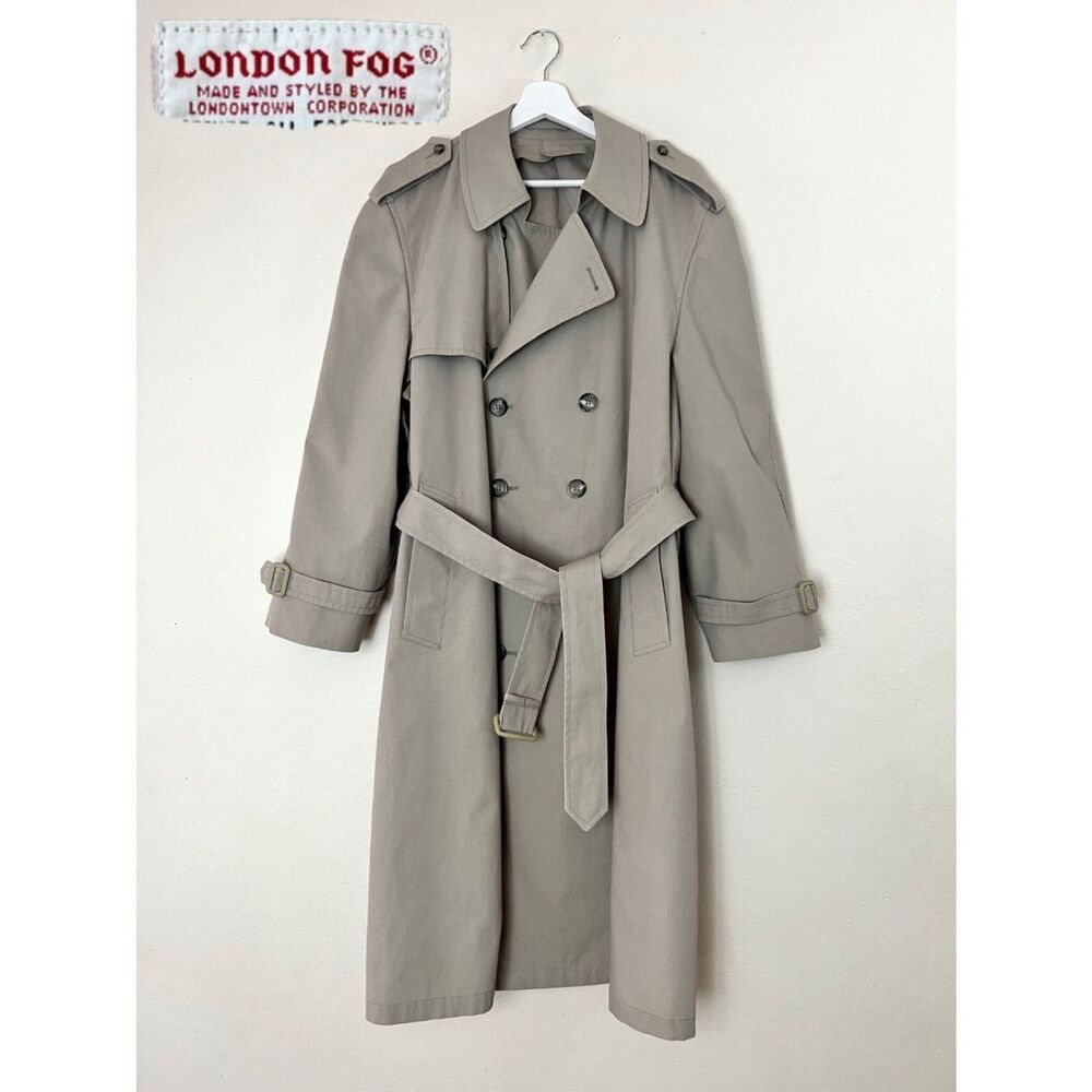 VTG 60s London Fog Men's 42S Grey Khaki Classic Men's Belted Preppy Trench Coat